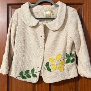 Anthropologie Cream Blazer with Yellow and Green Floral Accents